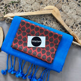 Light Royal Blue Handloom Cotton Saree With Marun Print Blouse